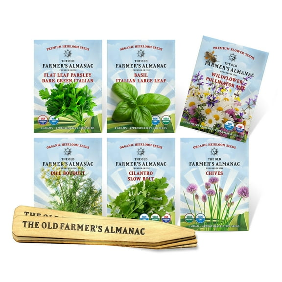 The Old Farmer's Almanac Heirloom Herb Garden Starter Kit with Wooden Plant Markers, 6 Seed Packets, Over 3000 Seeds