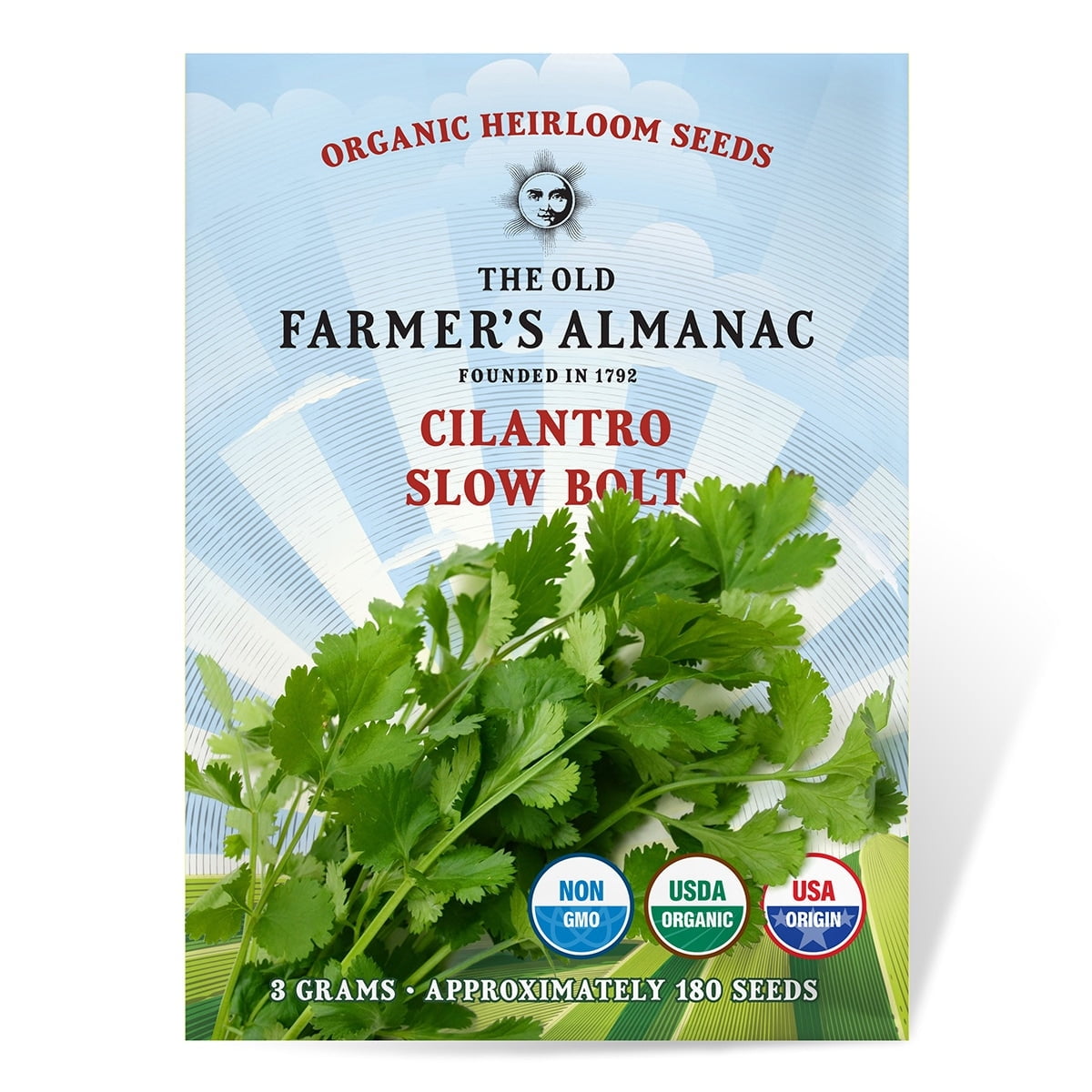 The Old Farmer's Almanac Heirloom Slow Bolt Cilantro Seeds - Premium Non-GMO, Open Pollinated, USA Origin, Herb Seeds - 3 Grams