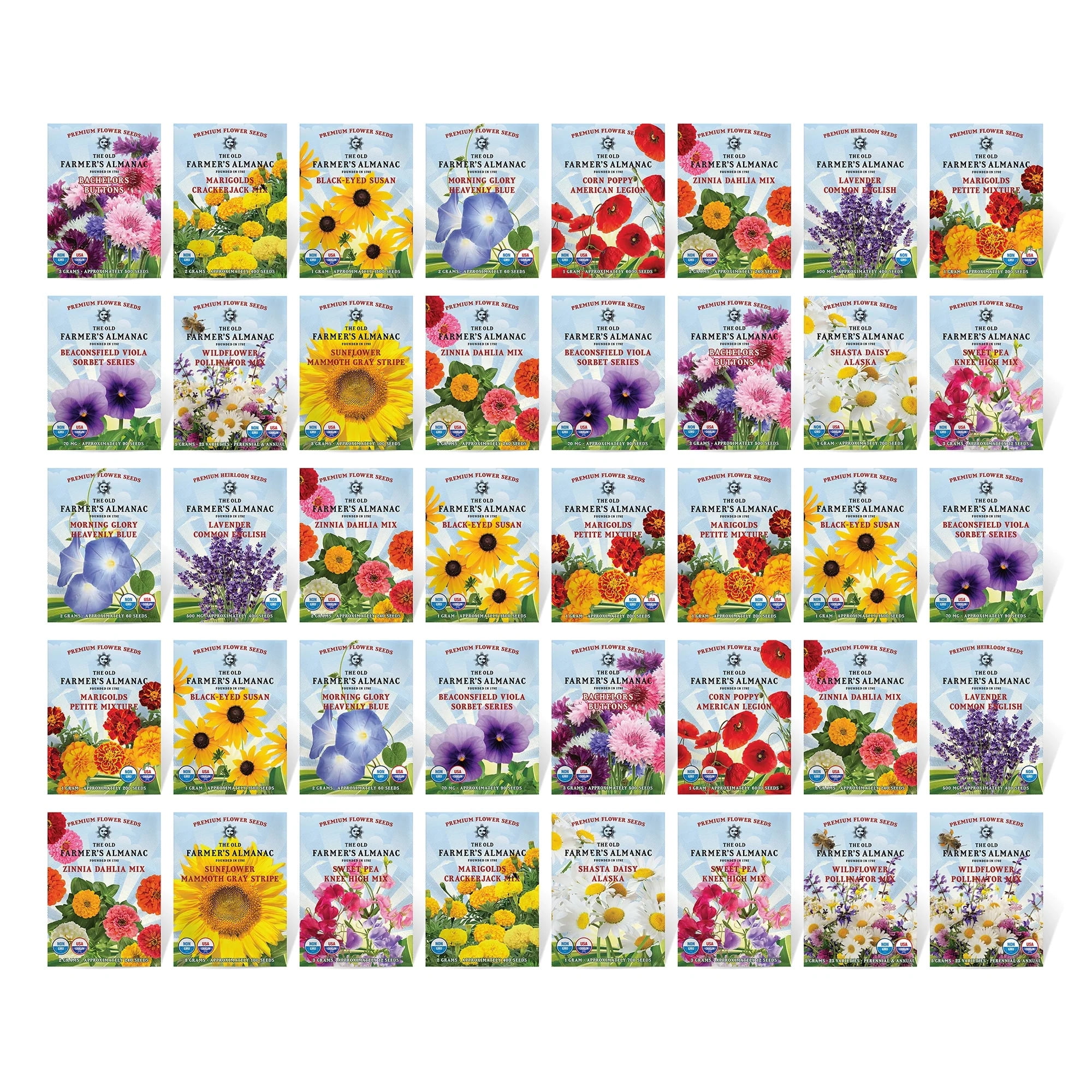 The Old Farmer's Almanac Premium Flower Seed Variety Pack (40 Open