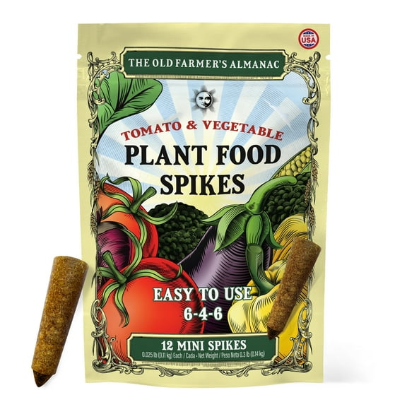 The Old Farmer's Almanac Tomato & Vegetable Plant Food Spikes, 6-4-6 Fertilizer, 12 Pack, 0.3 lbs