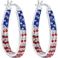 thumbnail image 1 of Crystal Hoop Earrings For Women American Flag Colors Inside Out Silver Plated Earring Jewelry Gift, 1 of 5