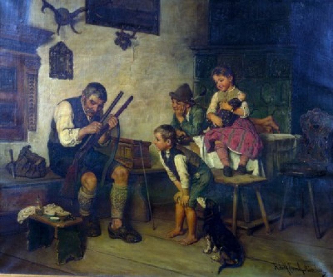 The Old Hunter at Home by Adolf Eberle 18th century Canvas Art - Adolf Eberle (18 x 24)