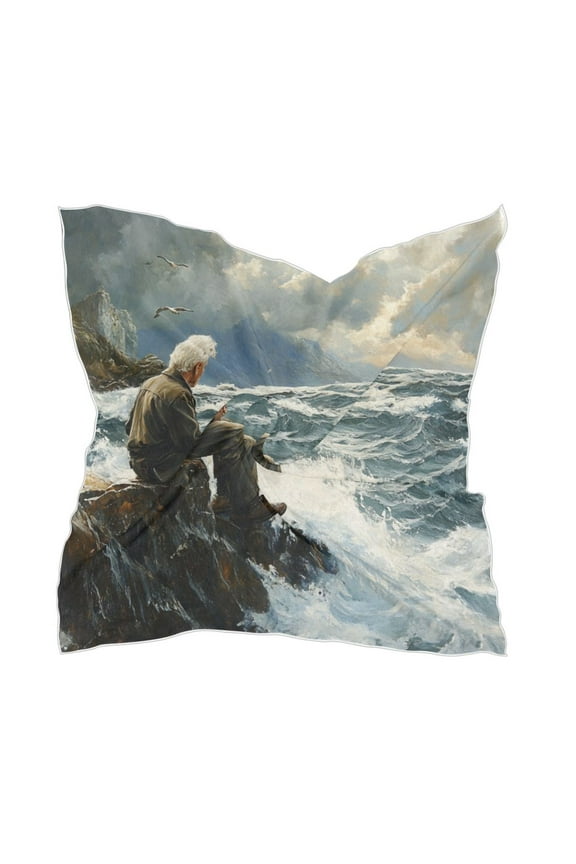 The Old Man and The Sea Square Silk Scarf, 23.6223.62in Polyester Simulated Silk Satin Scarf Tops for Women Head Wraps Shirt Bandana Curly Hair Tie Headband Headscarf