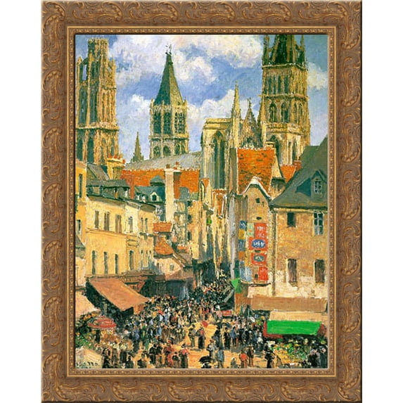 The Old Market at Rouen 20x24 Gold Ornate Wood Framed Canvas Art by Pissarro, Camille