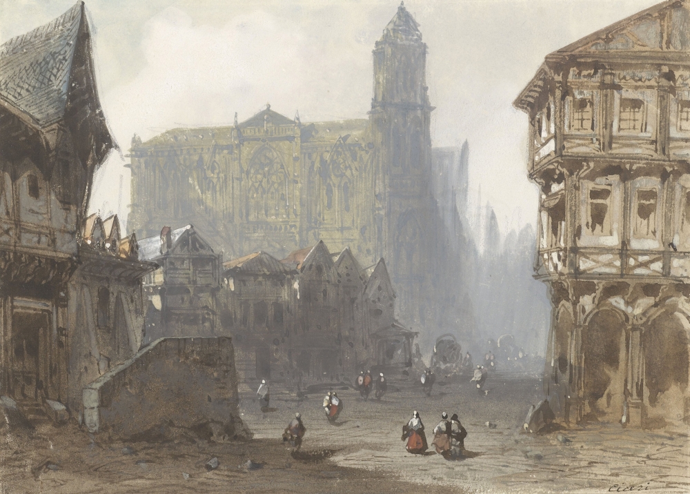 The Old Marketplace In Rouen Canvas Art - (36 x 24)