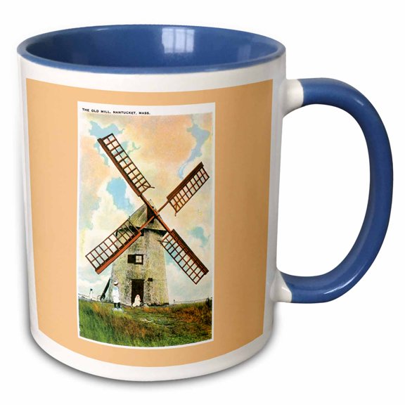 3drose, the Old Mill, Nantucket Old Windmill with Children, 11oz Two-tone Blue Mug