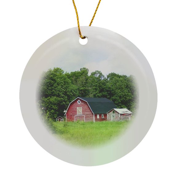 3drose, the Old Red Barn, Circle Porcelain Ornament