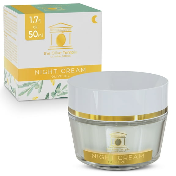 The Olive Temple Anti-Aging Night Facial Moisturizer Cream with Olive Oil, Pomegranate & Hyaluronic Acid, 1.7 fl oz