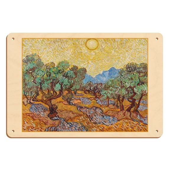 The Olive Trees - From an Original Color Painting by Vincent van Gogh c.1889 - 8 x 12 inch Vintage Wood Art Sign
