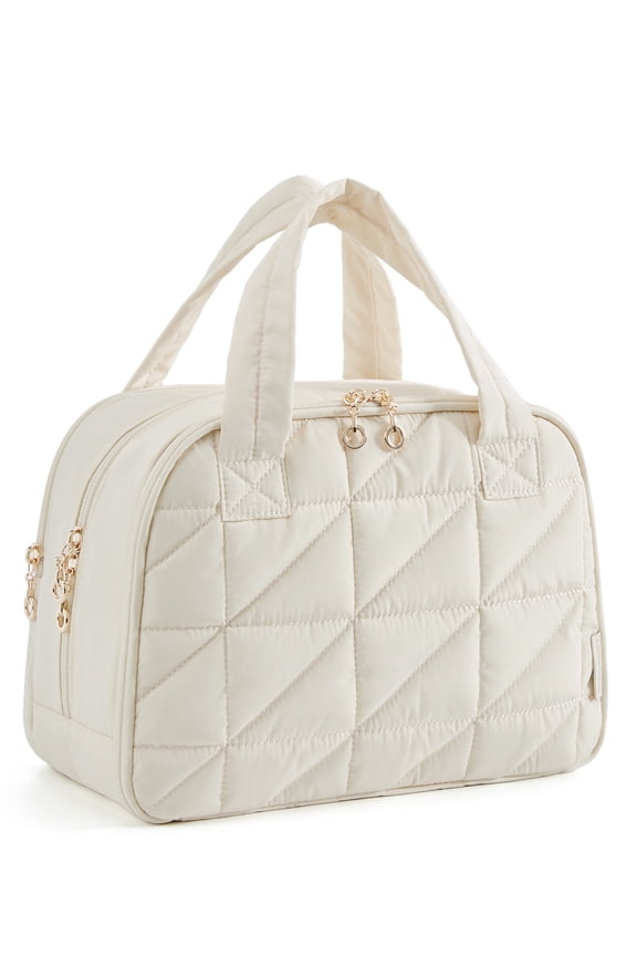 Unisex Large Size Travel Toiletry Bag with Handle, Wide-open Makeup Cosmetic Bag for Travel Toiletries, Organizer for Women and Men, Beige