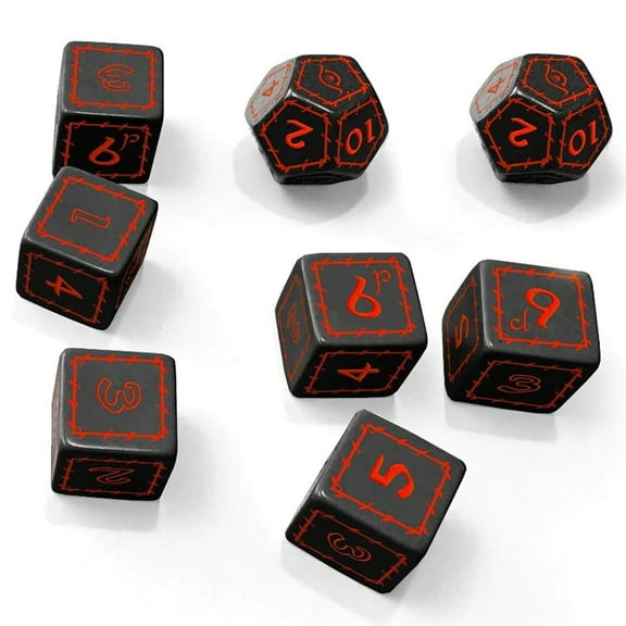 The One Ring: Engraved Black Dice Set, 8 Pieces