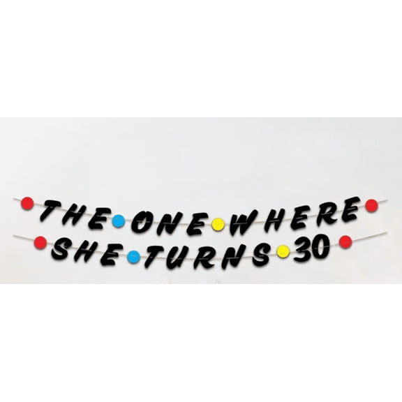 The One Where She Turns 30 Banner, Black Letter Garland, Friends TV Show Theme Birthday Party Decoration