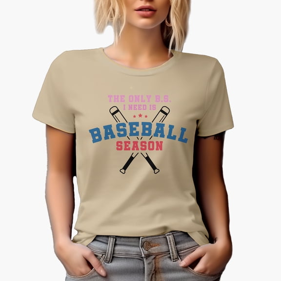 The Only BS I Need Is Baseball Season with Bats Art Merch Gift, Tan T-Shirt, Large