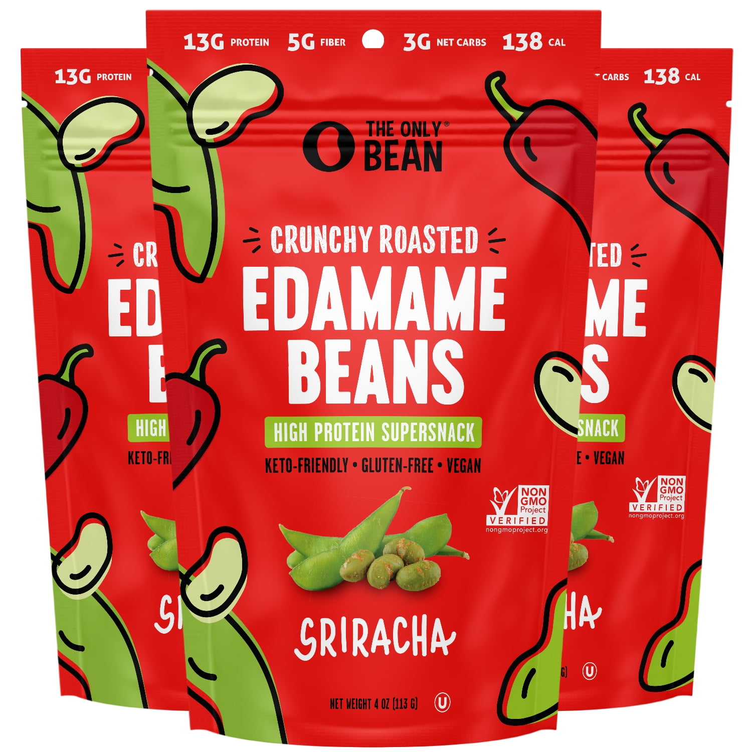 The Only Bean Crunchy Edamame Snacks High Protein Spicy Bean Chips 4 oz