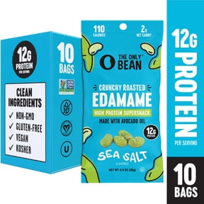 The Only Bean Crunchy Dry Roasted Edamame Snacks (Sea Salt), Keto Snack Food, High Protein (11g) Healthy Snacks, Low Carb Gluten Free Office Vegan Food 100 Calorie Snack Pack, 0.9oz 10 Pack