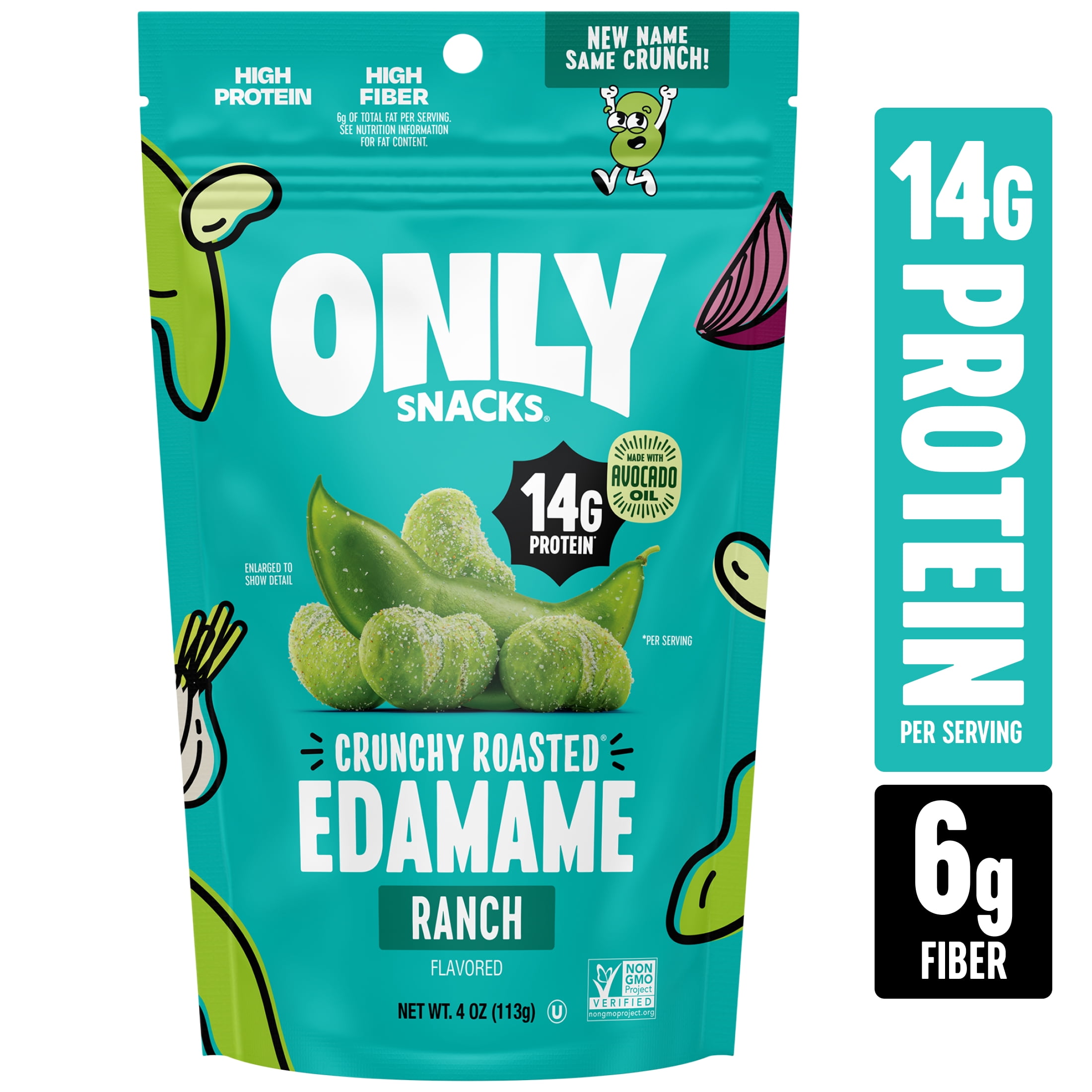 The Only Bean Crunchy Roasted Edamame Bean Snack, Ranch, 4 oz Bag