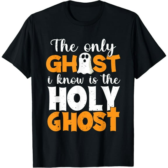 The Only Ghost I Know Is The Holy Ghost Halloween Christian T-Shirt100% pure cotton short-sleeved shirt for both men and women