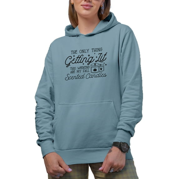 The Only Thing Getting Lit This Weekend Are My Fall Scented Candles Art, Autumn Merch Gift, Light Blue Hooded Sweatshirt or Hoodie, 3XL
