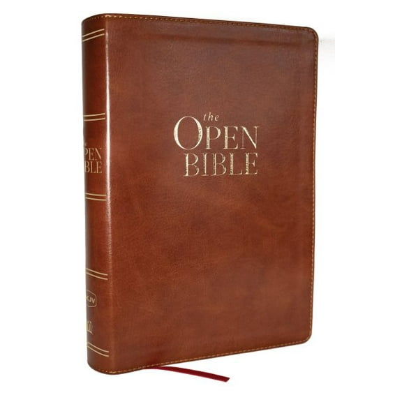 Pre-Owned The Open Bible: Read and Discover the Bible for Yourself (NKJV Brown Leathersoft, Red Letter, Comfort Print), (Hardcover)