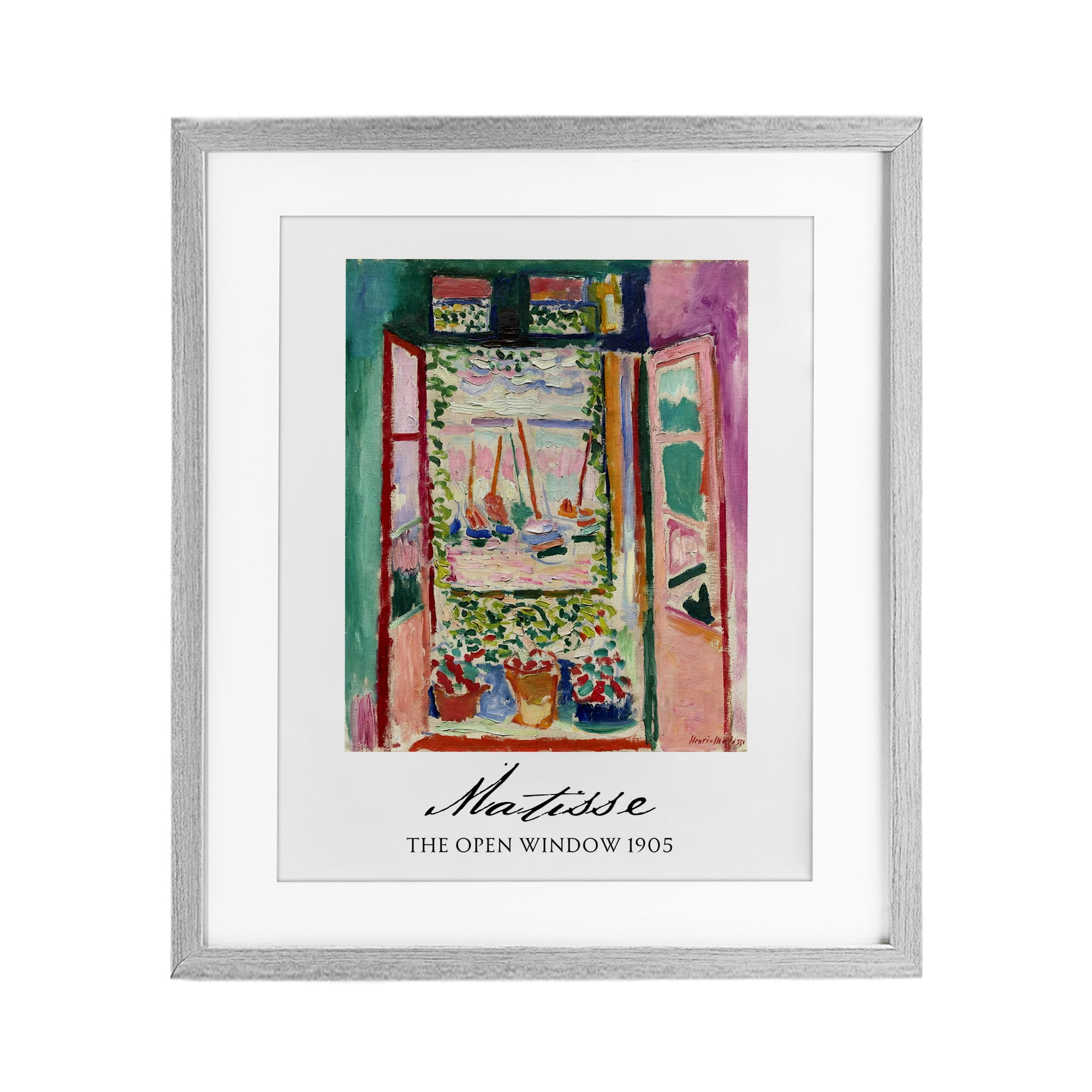 The Open Window Matisse Gray Framed Print Under Glass, design by Vintage Hustle