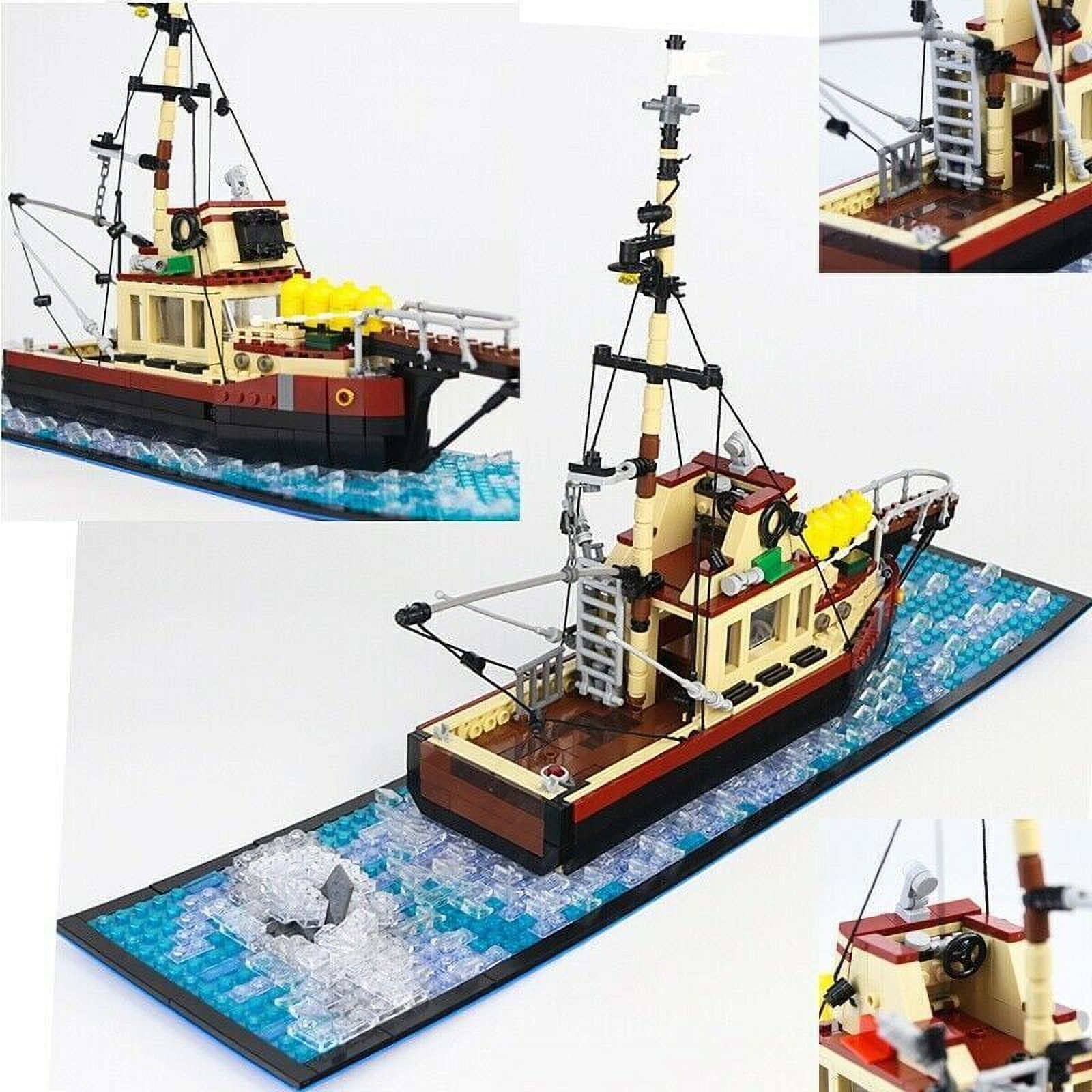 The Orca Jaws Fishing Boat Ship Building Blocks Set MOC Bricks The Orca Jaws Fishing Boat Ship Building Blocks Set MOC Bricks
