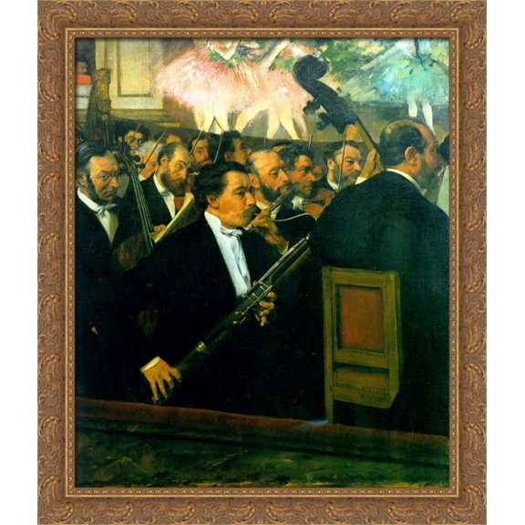 The Orchestra of the Op?ra 28x32 Large Gold Ornate Wood Framed Canvas Art by Edgar Degas