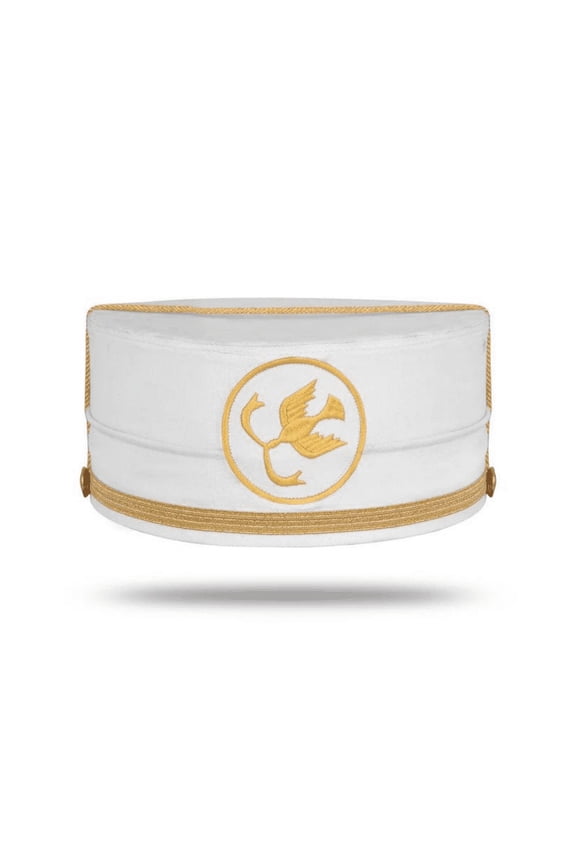 The Order Of The Golden Circle Crown Cap - White Fabric with Gold Bullion Hand Embroidery