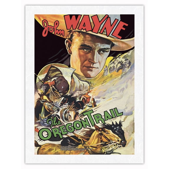 The Oregon Trail - Starring John Wayne - Vintage Film Movie Poster c.1936 - Japanese Unryu Rice Paper Art Print (Unframed) 12 x 16 in