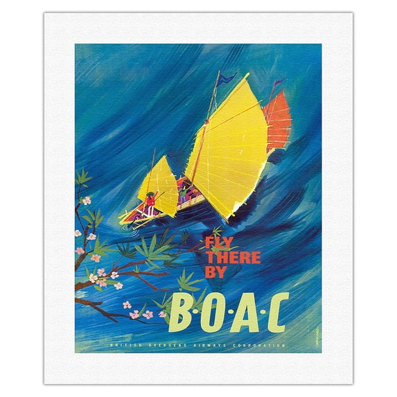 The Orient - Chinese Junket - Fly There By BOAC (British Overseas Airways Corporation) - Vintage Airline Travel Poster by David Judd c.1961 - Fine Art Rolled Canvas Print 16in x 20in