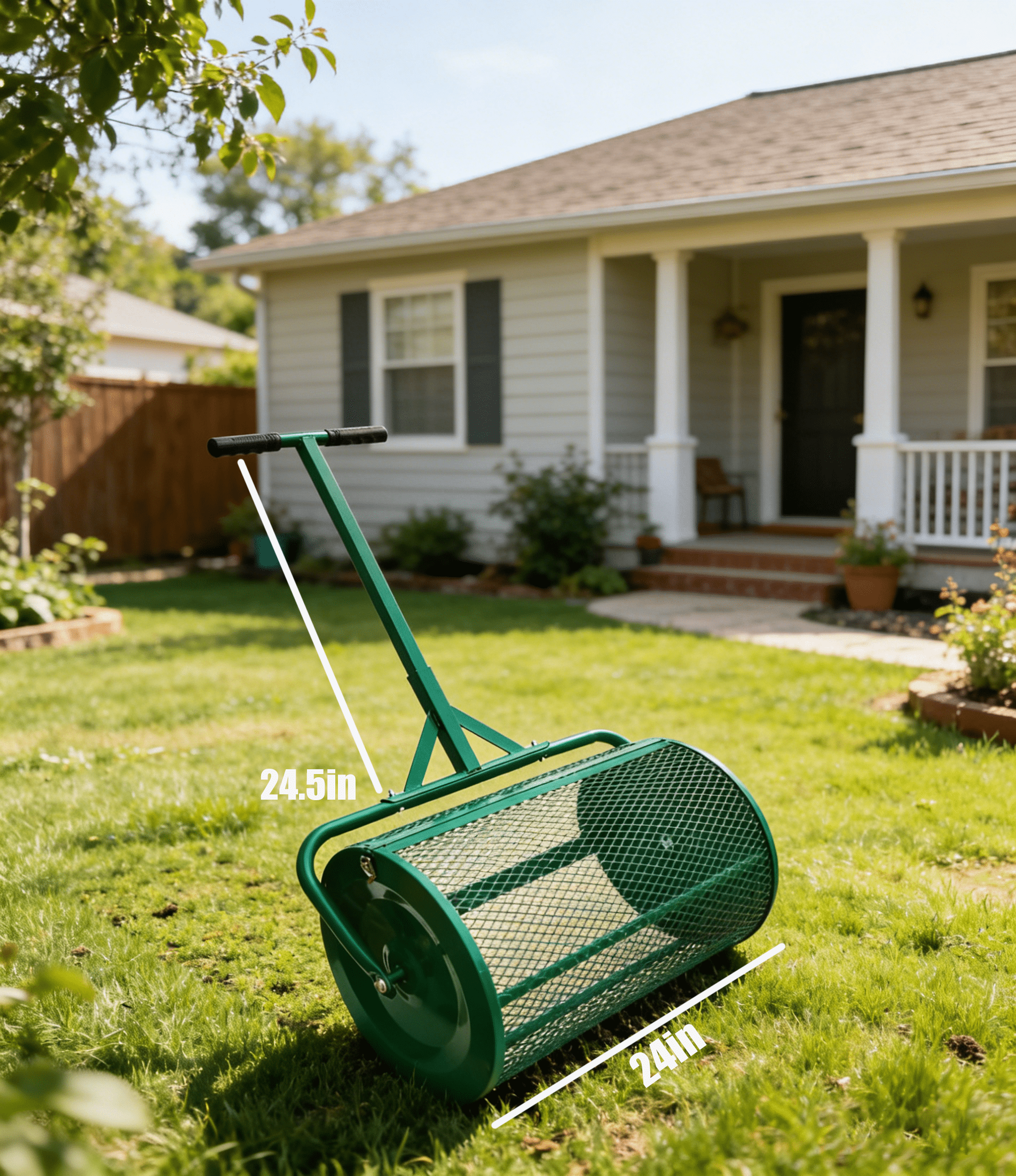 The Original 24 Inch Compost and Peat Moss Spreader Roller - Top Soil, Sand, Manure, Mulch, Top Dressing Lawn and Garden Spreader