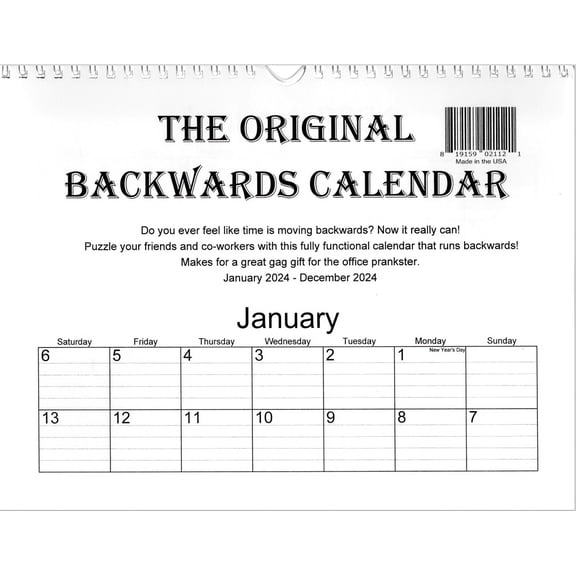 The Original Backwards Calendar 2024 - 12 Months of Backward! Great gag gift!