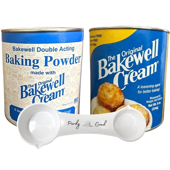 The Original Bakewell Cream (8oz) & Double Acting Baking Powder (8oz) with Perdy Good Measuring Spoon
