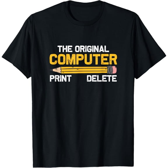The Original Computer Humor Graphic Print-Delete Pencil T-Shirt men and women can wear, black, white, gifts