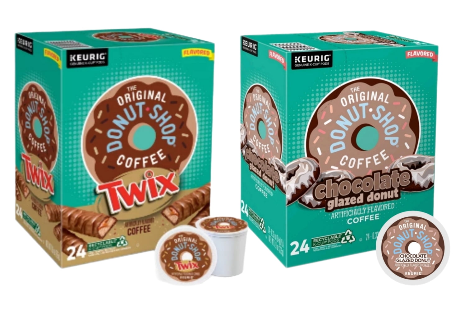 The Original Donut Shop Chocolate Glazed Donut and Twix Flavored Coffee K Cups Variety Pack, 24 K Cups Per Flavor