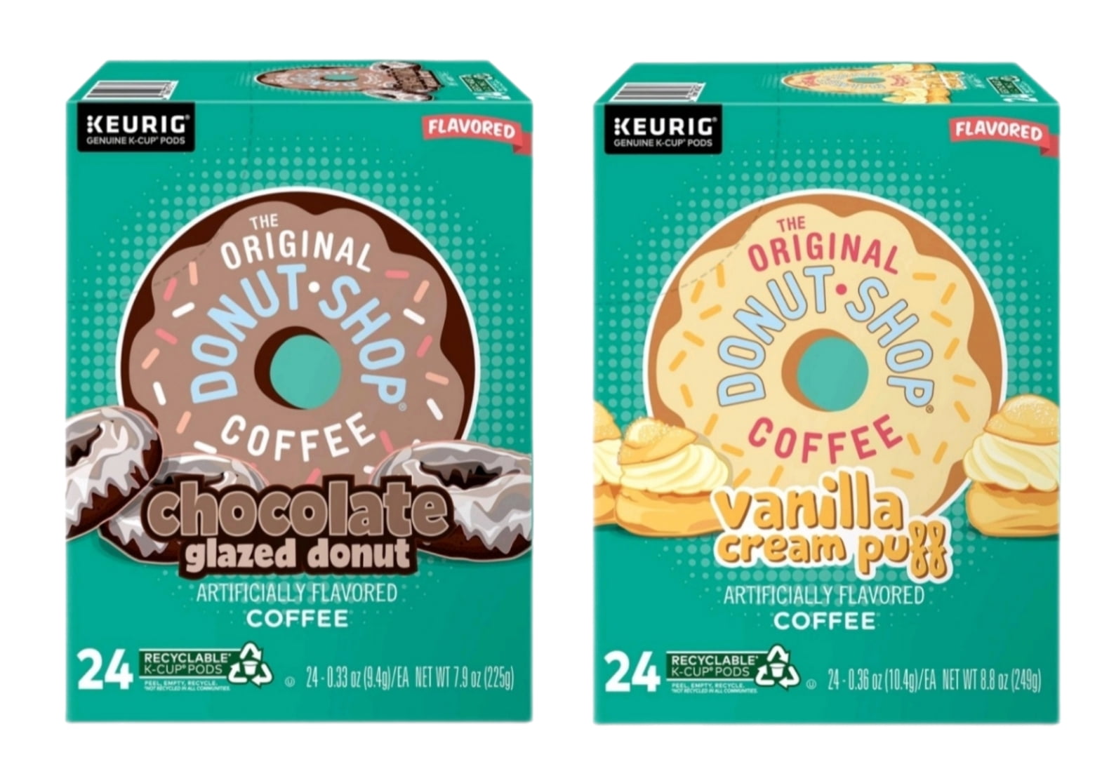 The Original Donut Shop Chocolate Glazed Donut and Vanilla Cream Puff Coffee K Cups Variety Pack, 24 K Cups Each
