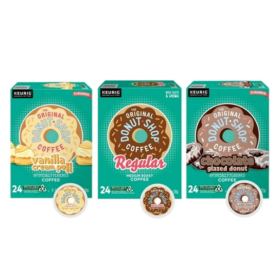 The Original Donut Shop Coffee K Cups Variety Pack, Includes Chocolate Glazed Donut, Vanilla Cream Puff, and Regular