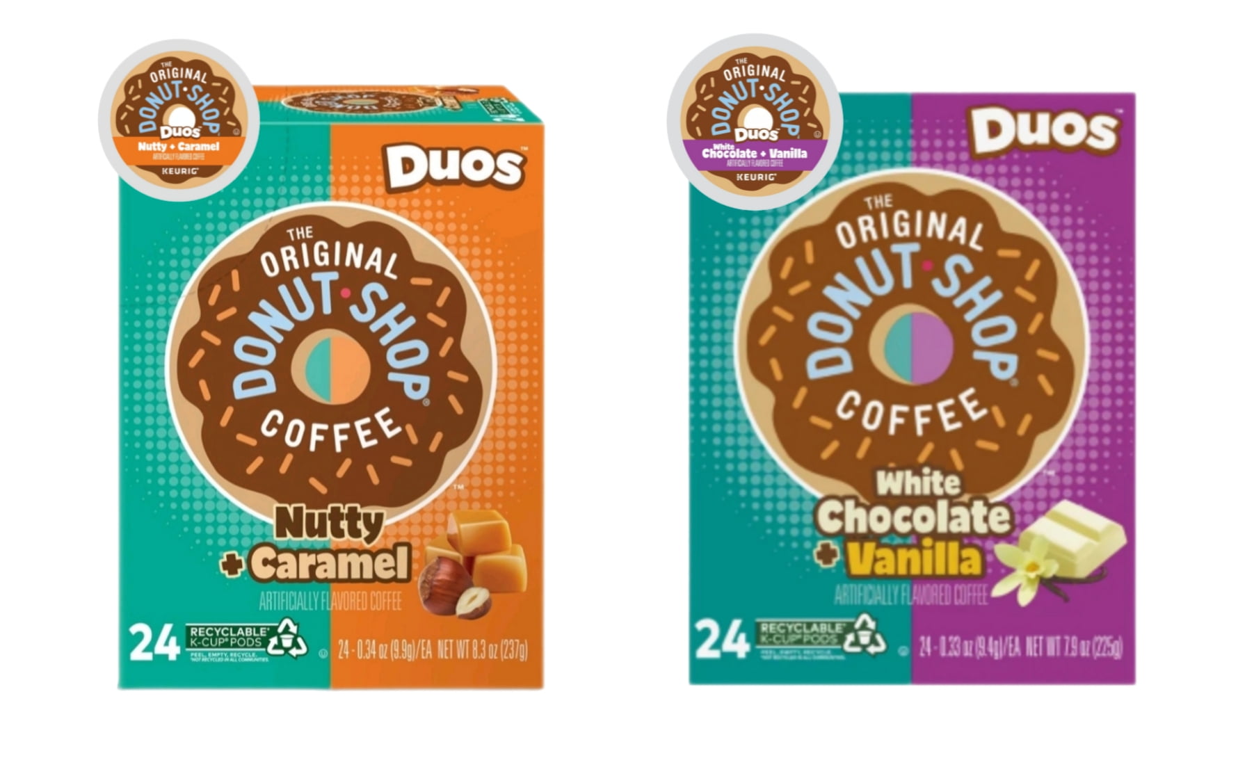 The Original Donut Shop Duos Nutty + Caramel and White Chocolate + Vanilla K Cups, 24 K Cups Each, Medium Roast