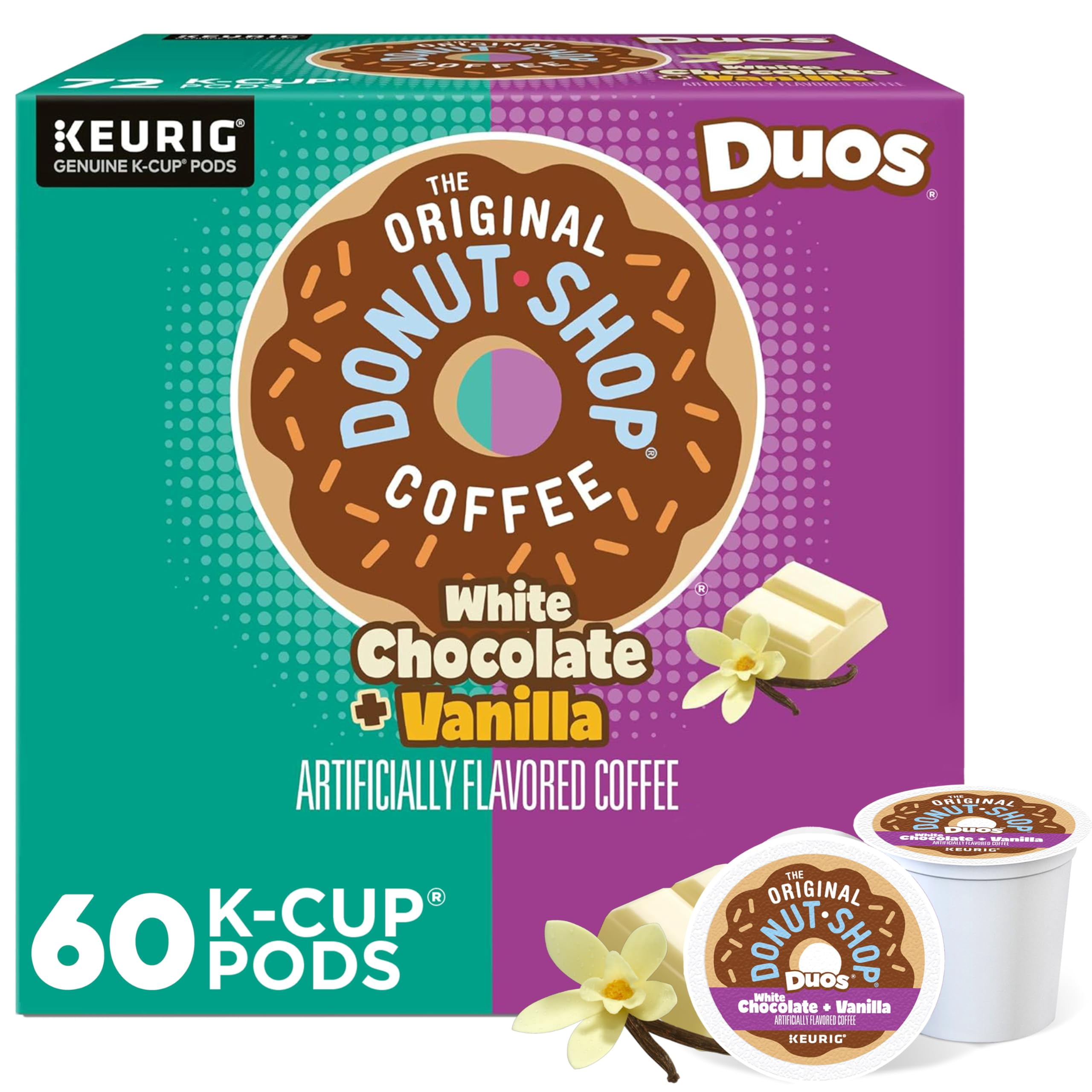 The Original Donut Shop Duos White Chocolate + Vanilla, Keurig Single Serve K-Cup pods, 60 Count (6 Packs of 10)