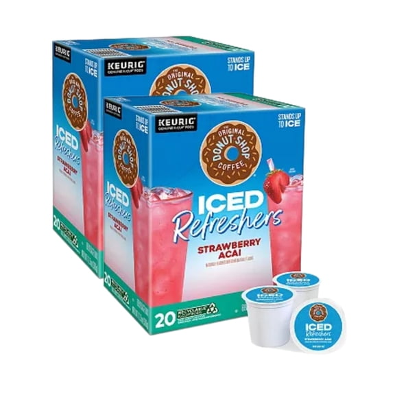 The Original Donut Shop Iced Refreshers Strawerry Acai K Cups Pods 40 Total