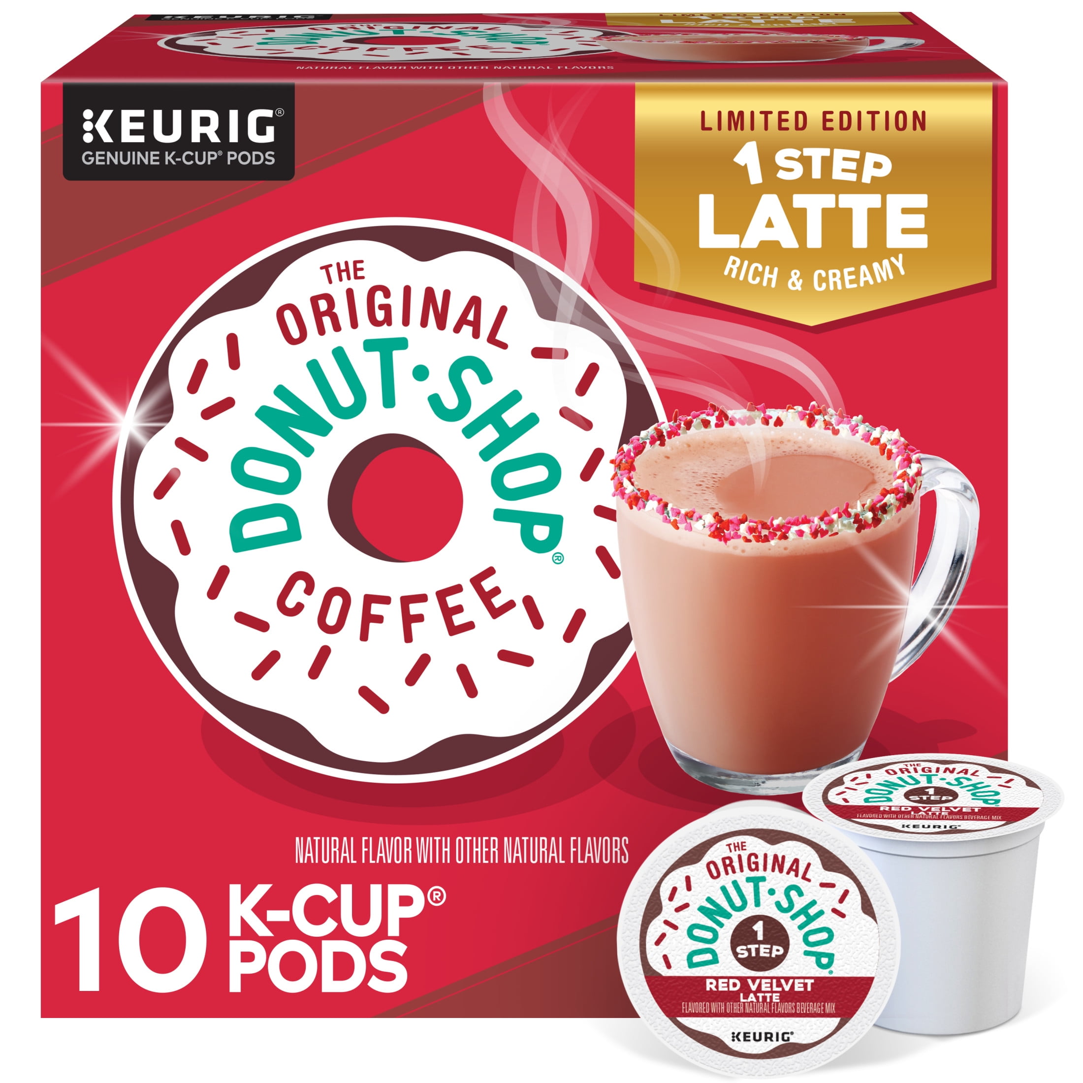 The Original Donut Shop, One-Step Red Velvet Latte Dark Roast K-Cup Coffee Pods, 10 Count