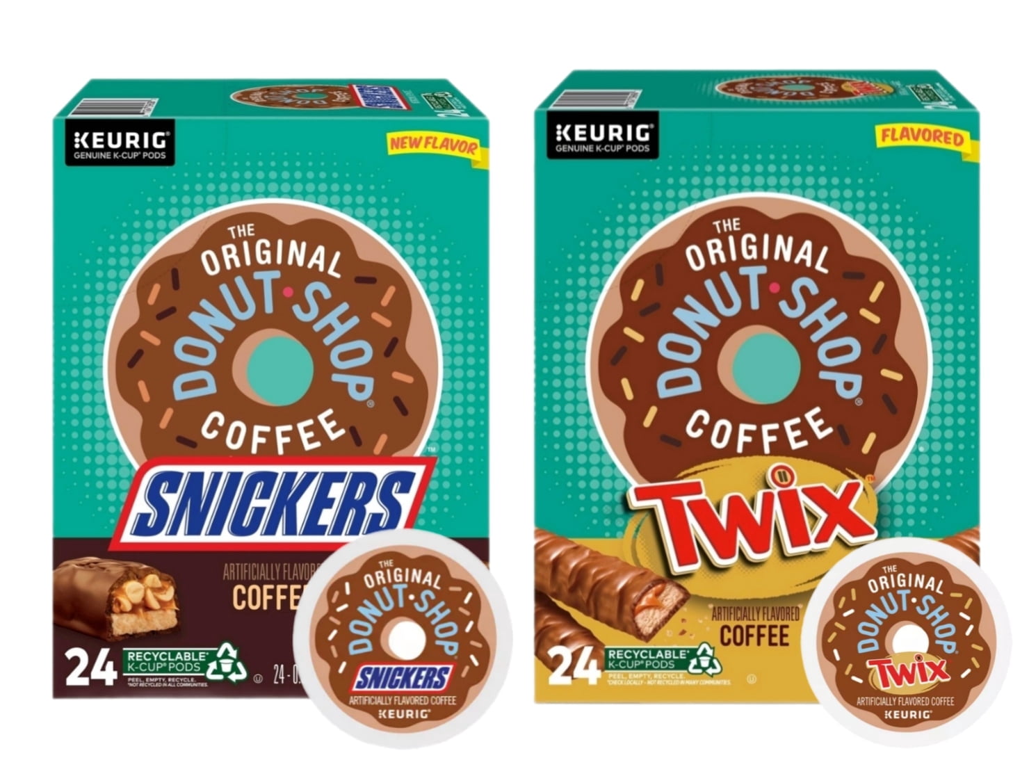 The Original Donut Shop Twix and Snickers Light Roast Coffee K Cups Variety Pack, 24 K Cups Per Flavor