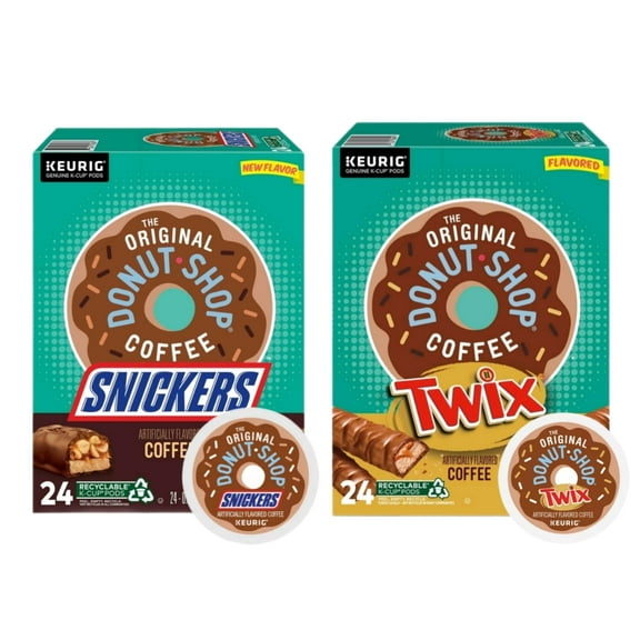 The Original Donut Shop Twix and Snickers Light Roast Coffee K Cups Variety Pack, 24 K Cups Per Flavor
