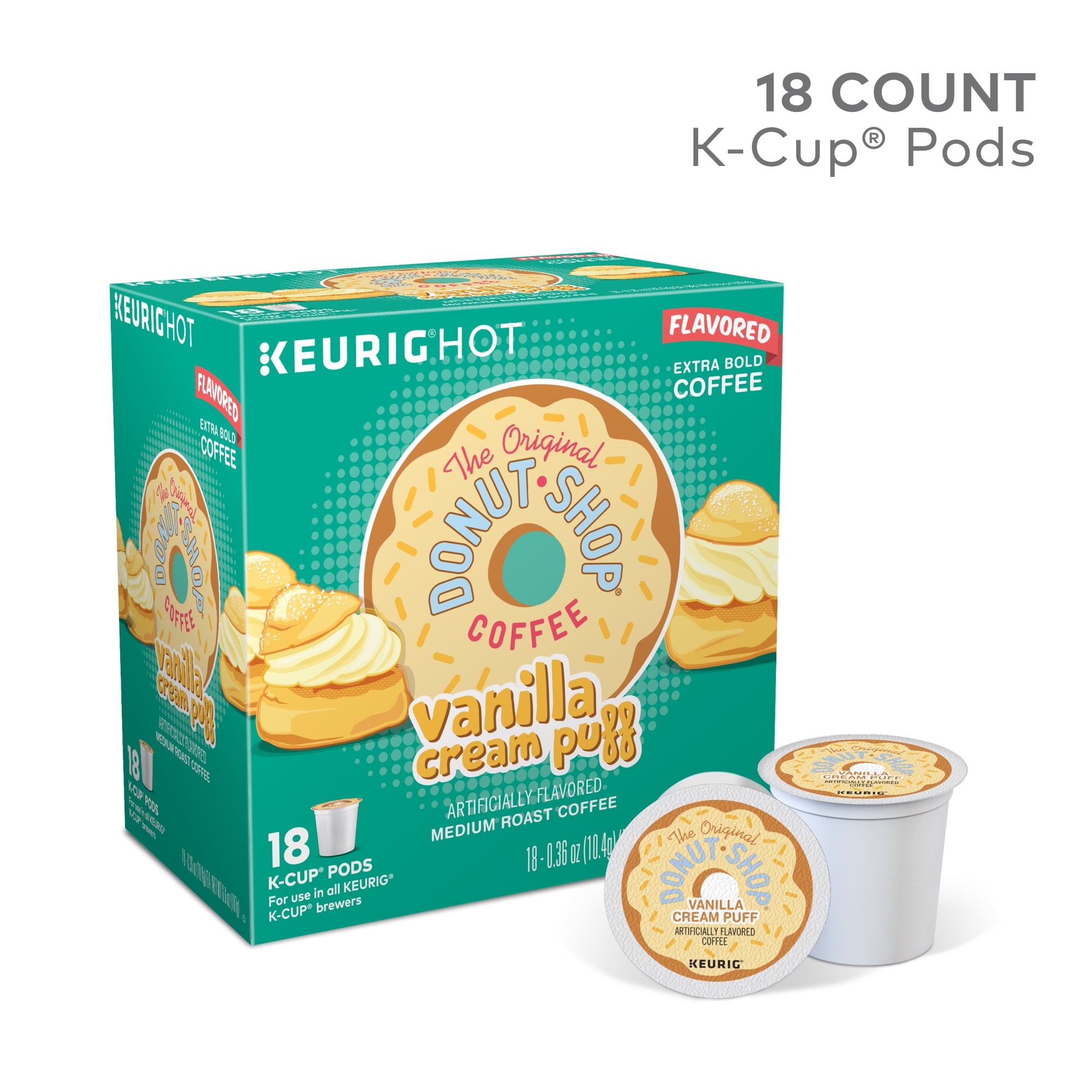 The Original Donut Shop Vanilla Cream Puff Flavored K-Cup Coffee Pods, Medium Roast, 18 Count for Keurig Brewers