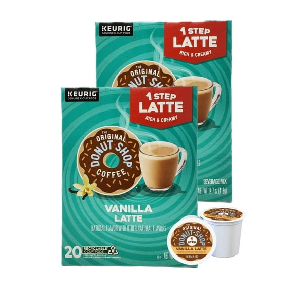 The Original Donut Shop Vanilla Latte K Cups 2 Pack, 20 K Cups Each, Easy to Make 1 Step Latte