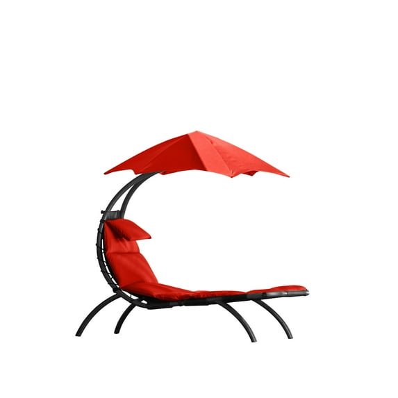 Vivere Dream Lounger with Polyester Cushion and Umbrella - Cherry Red