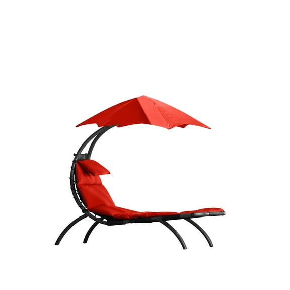 Vivere Dream Lounger with Polyester Cushion and Umbrella - Cherry Red