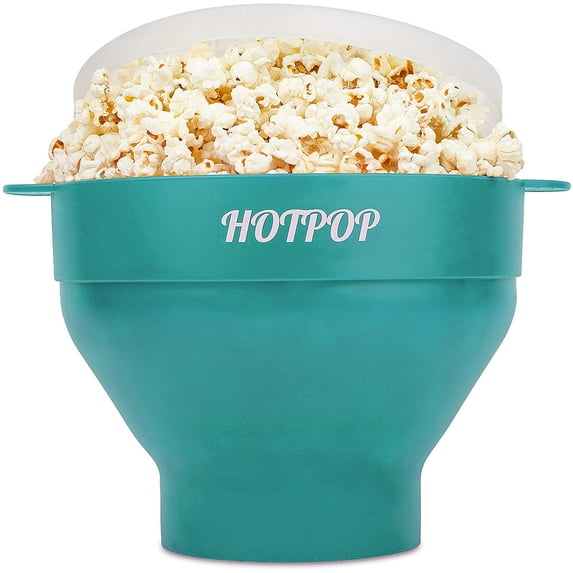 The Original Hotpop Microwave Popcorn Popper, Silicone Popcorn Maker, Collapsible Bowl BPA-Free and Dishwasher Safe - 17 Colors Available (Aqua)