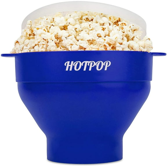 The Original Hotpop Microwave Popcorn Popper, Silicone Popcorn Maker, Collapsible Bowl BPA-Free and Dishwasher Safe- 20 Colors Available (Blue)
