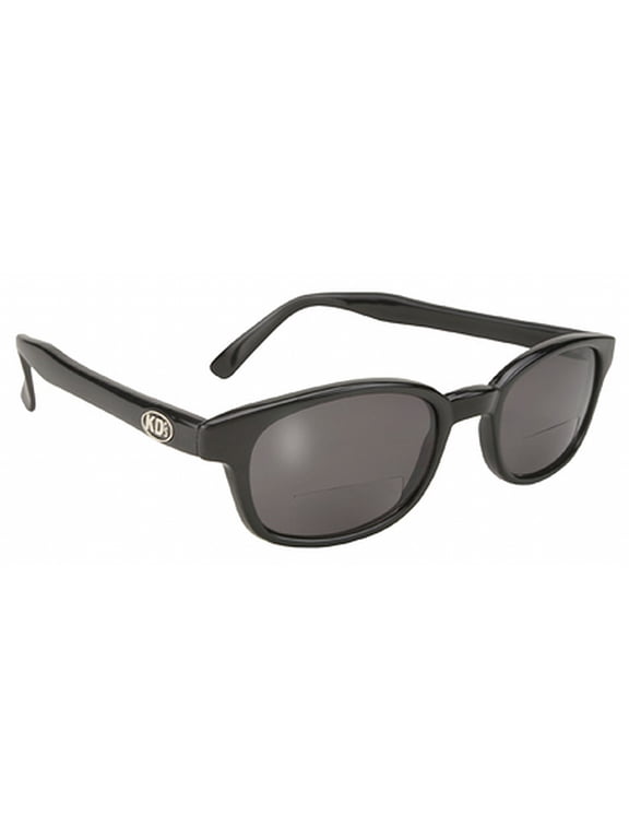 The Original KD's Biker Shades By Pacific Coast Sunglasses Black Frames +2.25 Magnification Smoke Lens