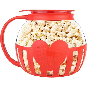 The Original Korcci 3 Quart Microwave Glass Popcorn Popper, Borosilicate Glass, Dishwasher Safe, 3-in-1 Silicone Lid, BPA Free, Family Size (Red)